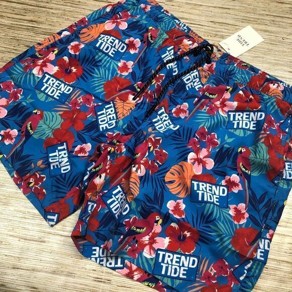 Y-402 TIDE TREND Mens Board Shorts Swim Trunks pockets Parrots BLUE XXL NEW - Picture 1 of 1